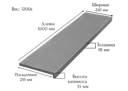 Ступень-накладка Вельвет 1000*250*18мм цвет: серая
